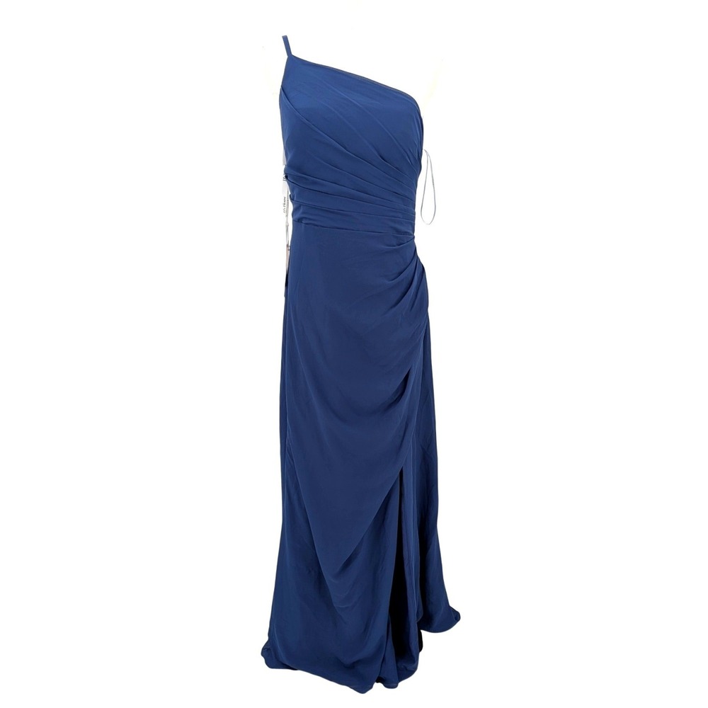JJ's House Navy One Shoulder‎ Chiffon Gown Ruched Formal Dress US 8 NWT